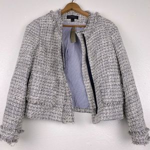J Crew Fringe Tweed Jacket 8 silver